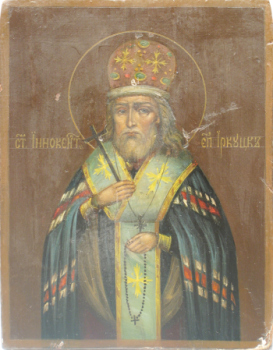 Святитель Иннокентий (Кульчицкий), епископ Иркутский. "Св. Иннокентий Иркутский". Дерево, масло. 15,5Х12. Россия, конец XIX в