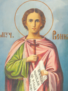 Мученик Вонифатий Тарсийский. Икона в киоте "Св. Вонифатий". Дерево, масло. 22Х18. Россия, конец XIX в