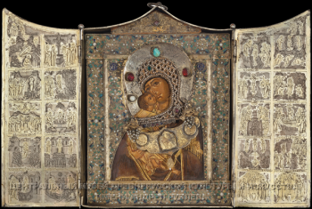 Складень-Кузов с иконой &Quot;БОГОМАТЕРЬ Владимирская", праздниками и избранными святыми на створах