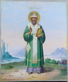 Святитель Савва I, архиепископ Сербский. Св. Савва Сербский. XIX в. Афон. Смешанная техника. 31,4х26,2х3 см. Частное собрание