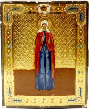 Мученица Антонина Никейская. Св. мученица Антонида. Последняя четверть XIX в. Дерево, смешанная техника. 18 х 14,5 см. Частное собрание