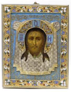 Нерукотворный образ в серебряном окладес эмалью