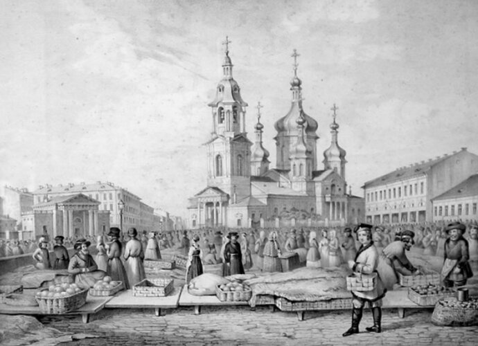 Сенная площадь и храм Спаса на Сенной в Санкт-Петербурге, 1830-е годы