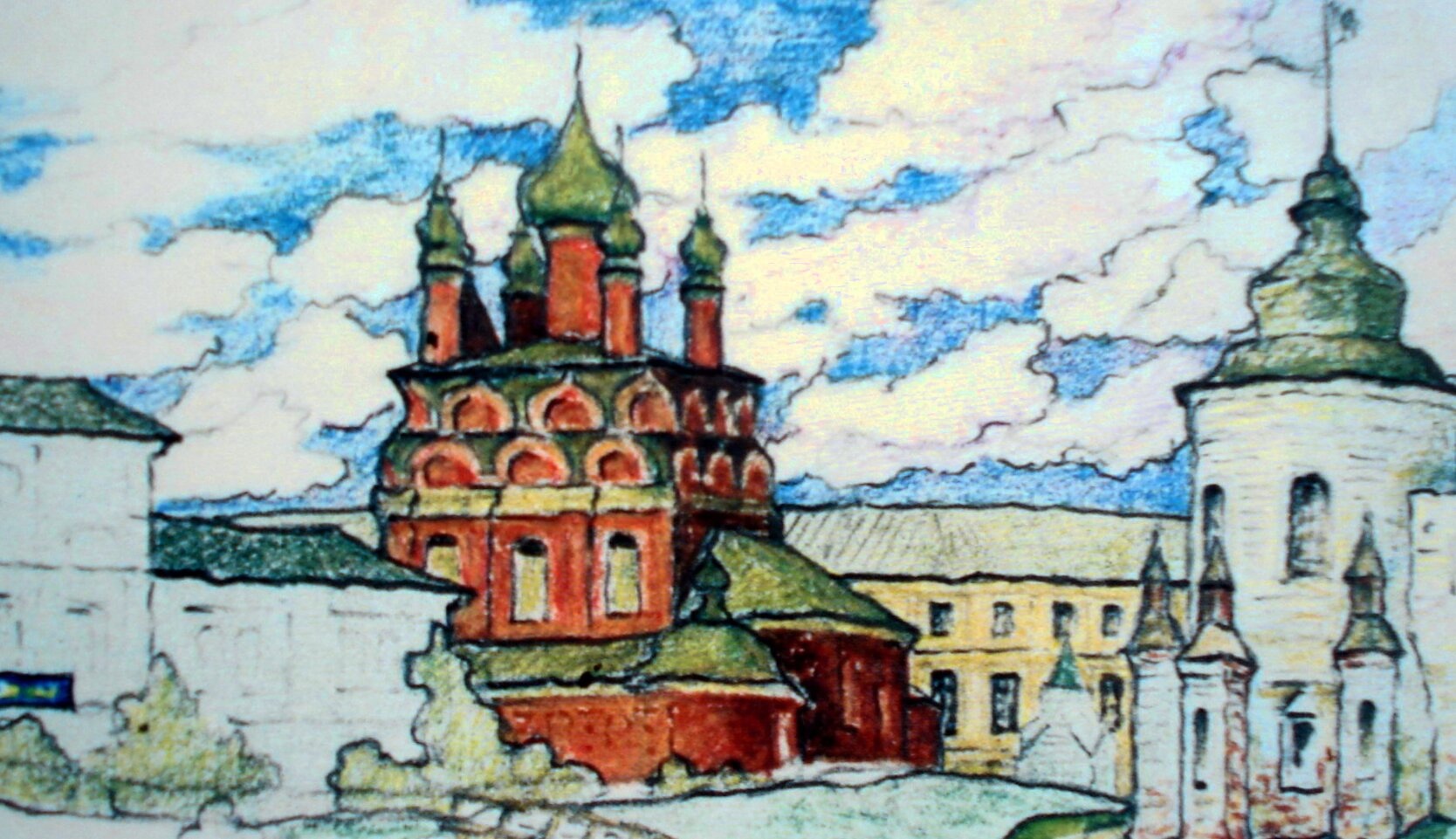 Церковь Богоявления в Ярославле - архитектурный рисунок 1920 года