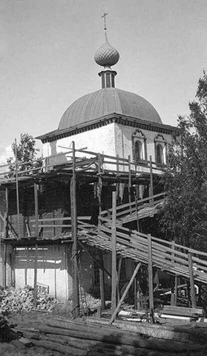 Благовещенская церковь в Семигорье на исторической фотографии 1914 года