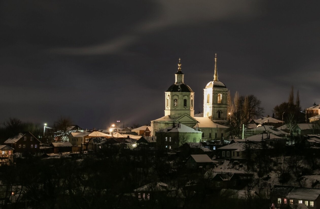 Введенская церковь в Ельце — зимний ночной пейзаж