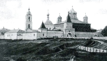 Георгиевский Мещовский монастырь на исторической фотографии 1898 года