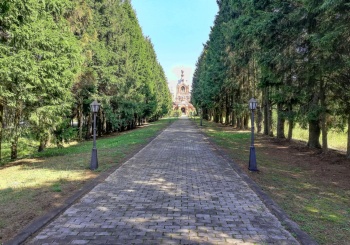 Крестовоздвиженская церковь в Дарне: аллея к храму