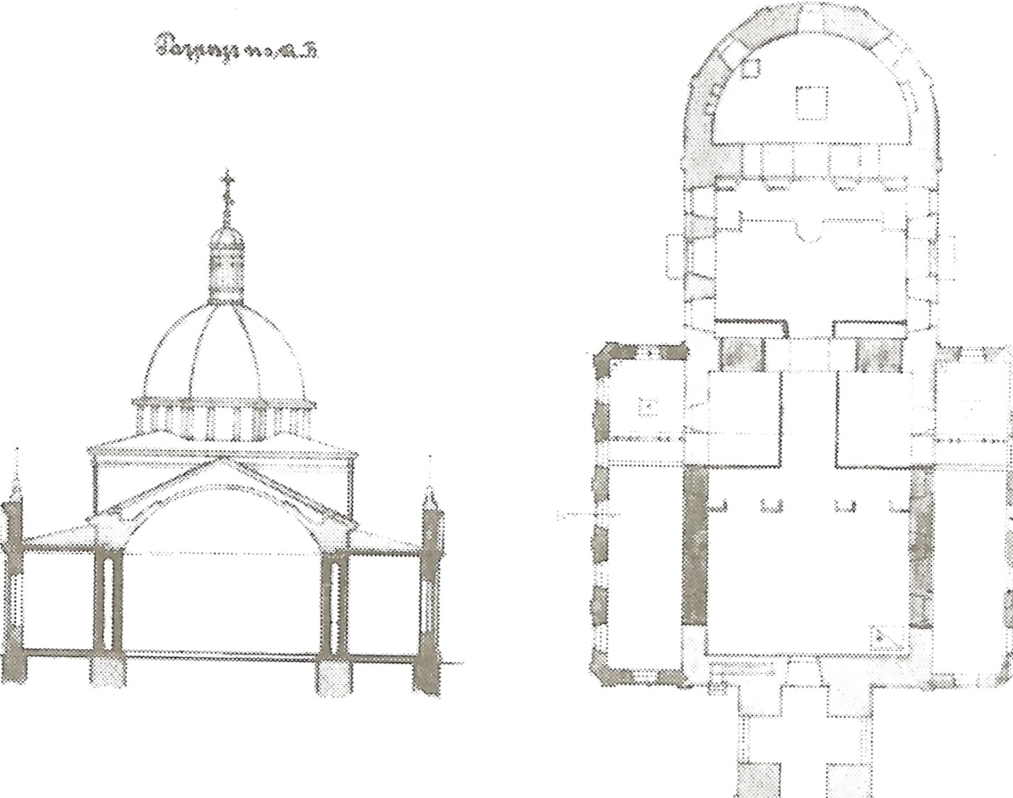 Архитектурный чертёж церкви Всех Святых на Соколе