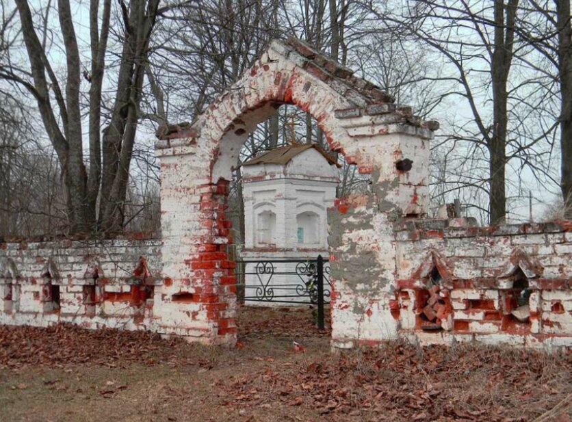 Южные ворота кладбищенской ограды Церкви Рождества Богородицы в Шапкино