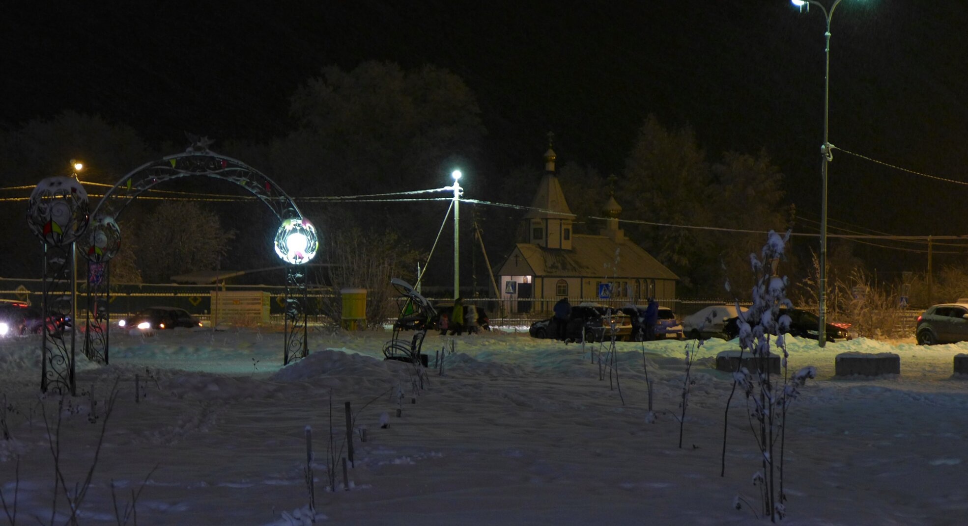 Зимний ночной образ Храма Покрова Пресвятой Богородицы в селе Вдали