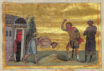 Святой мученик Порфирий Ефесский (миниатюра Минологии Василия II)