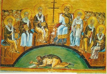 Миниатюра «Седьмой Вселенский Собор» из Минология Василия II