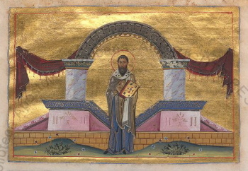 Святитель Софроний, епископ (миниатюра Минология Василия II)