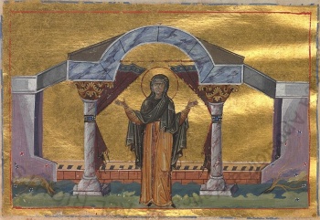 Святая Мариамна, сестра апостола Филиппа. Миниатюра Минология Василия II