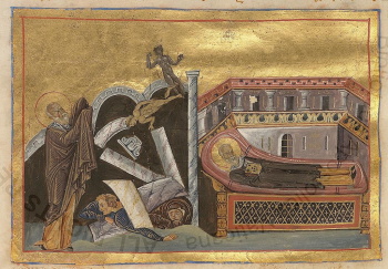 Святой сотник Корнилий (миниатюра Минология Василия II)