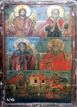 Икона святых Иоанна Предтечи, пророка Илии, Антония Великого, Харалампия, Георгия Победоносца и Димитрия Солунского