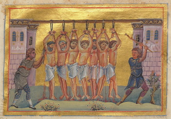 Святой мученик Уар и семь учителей христианских (миниатюра Минология Василия II)