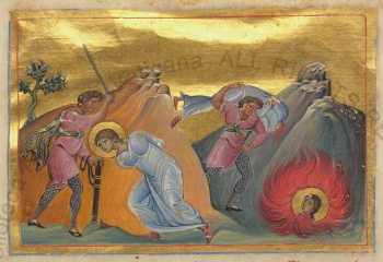 Святые мученики Индис и Домна. Миниатюра Минология Василия II