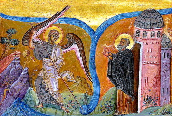 Чудо Архистратига Михаила в Хонех (миниатюра Минология Василия II)