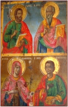 Икона святых апостола Марка, священномученика Харалампия, мученицы Параскевы и великомученика Пантелеимона