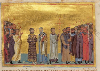 Миниатюра «Память страшного трясения» (Минологий Василия II)
