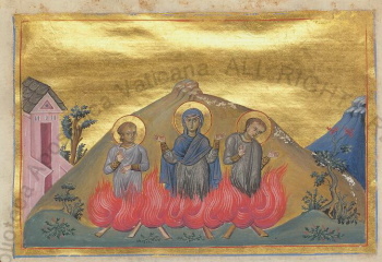Икона мученицы Феодотии Никейской с чадами (миниатюра Минология Василия II)