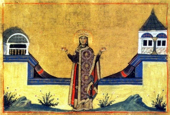 Святая благоверная царица Феофания. Миниатюра Минология Василия II