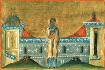 Святитель Софроний, архиепископ Кипрский. Миниатюра Минология Василия II