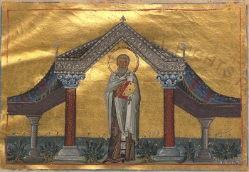 Святитель Авксивий, епископ Солийский. Миниатюра Минология Василия II