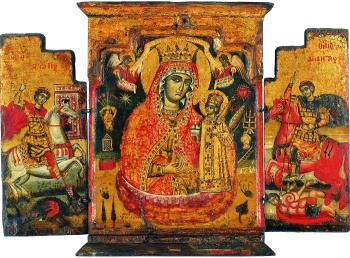 Икона Божией Матери с великомучениками Георгием Победоносцем и Димитрием Солунским