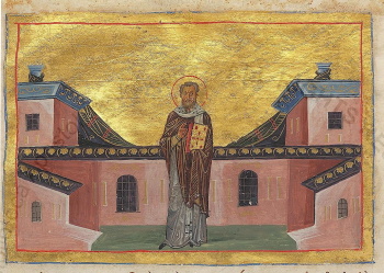 Святитель Савин, епископ Катанский. Миниатюра Минология Василия II