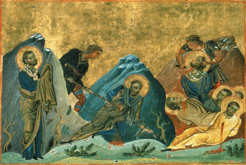 Святые апостолы Стахий, Амплий и Урван (миниатюра Минология Василия II)