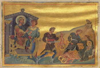 Избиение младенцев (миниатюра Минология Василия II)