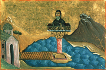 Преподобный Лука Столпник (миниатюра Минология Василия II)