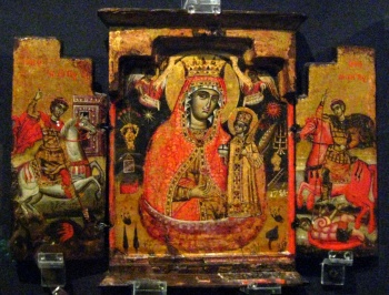 Икона Божией Матери с великомучениками Георгием Победоносцем и Димитрием Солунским